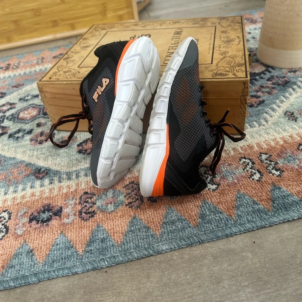 New Fila Exolize 2 Kids Sneakers Running Shoes Black Gray Orange Size 12T